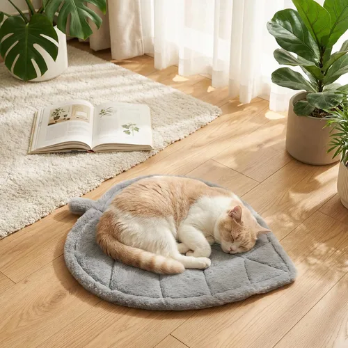 Vista 3 de Warming - Tapete de cama para gatos con forma de hojas, almohadilla de Gris