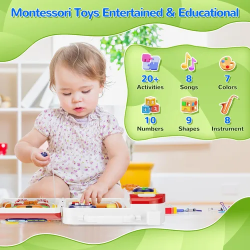 Vista 2 de Juguetes Montessori para niño y niña de 1 año, tablero musical Montessori ocupado para 12-18 meses de edad, juguete Montessori educativo para niños