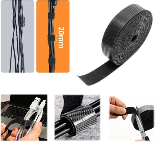 Vista 7 de Eco-Fused Kit organizador de cables - Gestión de cables - Soportes de cables con ranura, soportes de clip de cable autoadhesivos, bridas de cables