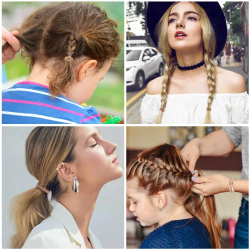 Vista 6 de DIYDEC 10 Ligas para el Cabello Pulsera para Mujeres 5 Estilos Suaves Trenzadas Boho Bandas para el Cabello Elásticas Sin Daño Ligas para el Cabello