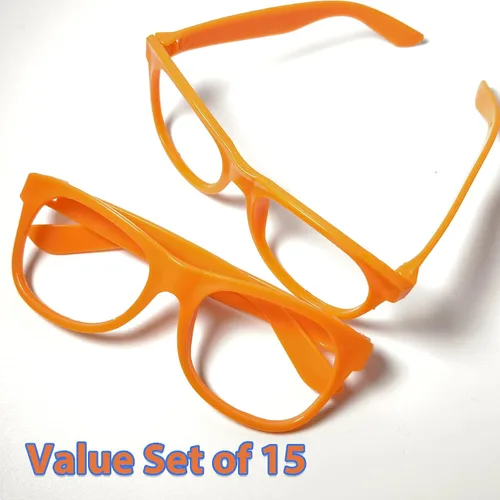 Vista 2 de Paquete de 15 lentes de sol naranjas a granel para niños y adultos marco solo sin lentes suministros de recuerdos de fiesta gafas de disfraces