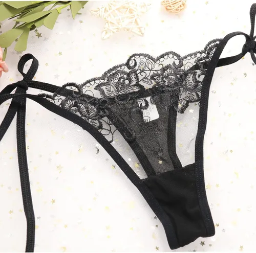 Vista 8 de HTRUIYA Bragas de lazo lateral sexy para mujer, tanga, ajustable, transparente, hilo de malla, ropa