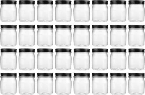 Vista 18 de Novelinks - Tarros de plástico de 8 onzas y tarros de plástico transparente con tapas, 8 onzas 8 Pack, Black, Plastic Containers with Lids, Small