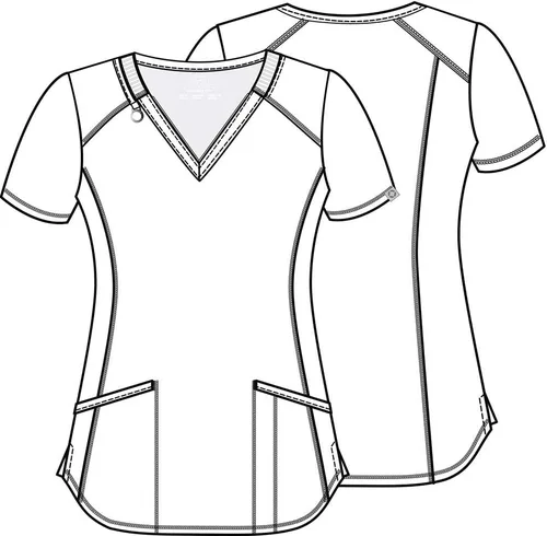 Vista 7 de Cherokee Infinity Camiseta Médica con Cuello en V para Mujer, Ajuste Contemporáneo, 2 Bolsillos, Inserto de Punto Acanalado, Aberturas Laterales