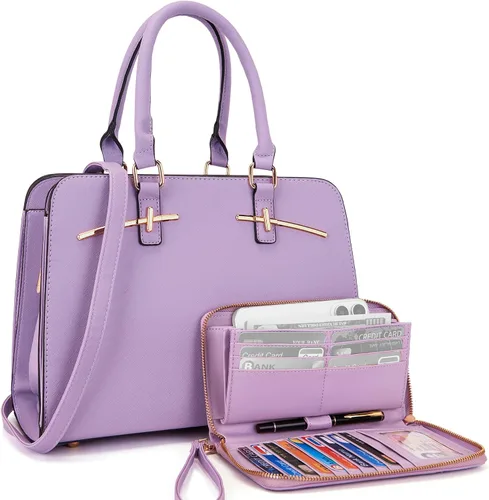 Vista 13 de Carteras para mujeres, bolso cartera monedero tote bandolera hobo con asa superior tipo satchel, juego de carteras de 2 piezas con 3 compartimentos