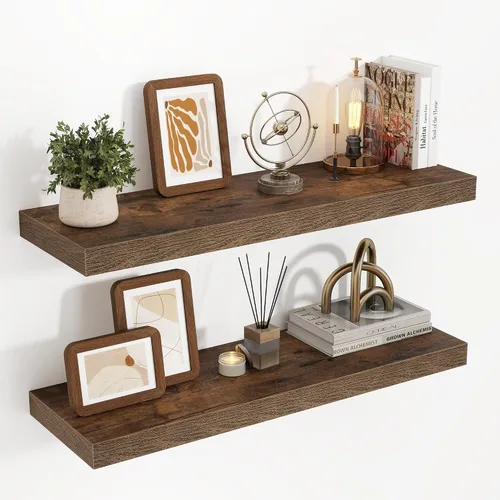 Vista 32 de Acovy Estantes flotantes de 16 pulgadas, estantes flotantes de 16 x 9.25 x 1.5 pulgadas de profundidad para pared, estantes de madera para baño