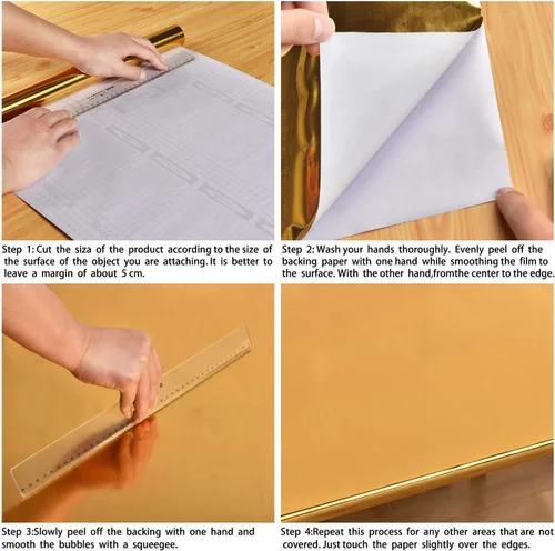 Vista 7 de WENMER Papel tapiz dorado metálico para despegar y pegar de 17.71 x 590 pulgadas, papel de contacto con aspecto de metal cepillado, decoración