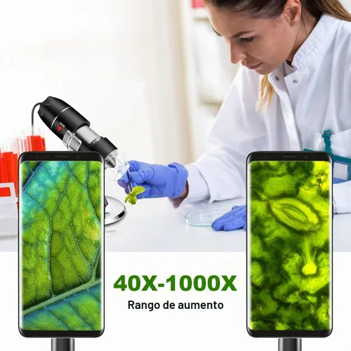 Vista 7 de Microscopio USB con cámara y soporte y estuche de transporte, microscopio digital Cainda compatible con Android, Windows, Linux, Mac, lupa portátil