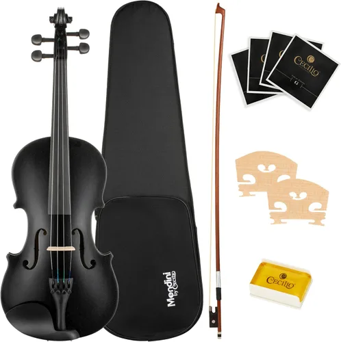 Vista 12 de Mendini by Cecilio Juego de viola de madera maciza de 12 pulgadas para principiantes, kit de viola acústica tallada a mano con estuche rígido, arco