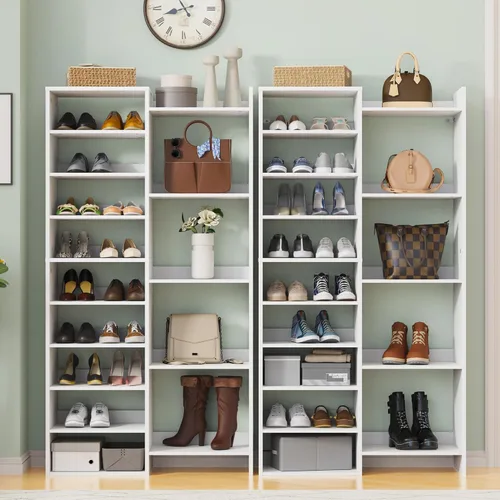 Vista 12 de Furnify Zapatero de 14 niveles, organizador de zapatos moderno de 152 cm de altura, gabinete de almacenamiento de zapatos con compartimentos