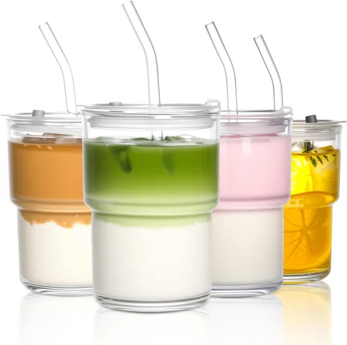 Vista 9 de Vaso de vidrio de 16oz con tapa (transparente, 1 unidad)