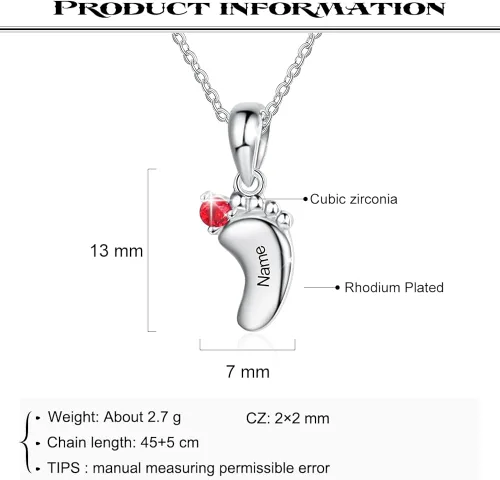 Vista 3 de Collar personalizado con nombre de pies de bebé para madre y mamá con 1 a 6 nombres, piedras natales, collar con colgante de pies de bebé