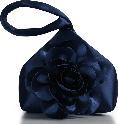 Vista 9 de BABEYOND Bolsos de mano para mujer, bolsos de noche de satén con flores, bolso de pulsera elegante para fiestas, uso diario, boda