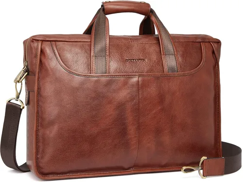 Vista 2 de BOSTANTEN Maletín para hombre de 17 pulgadas, bolsa para laptop e imagen del producto, carteras de cuero genuino para hombres, billetera plegable