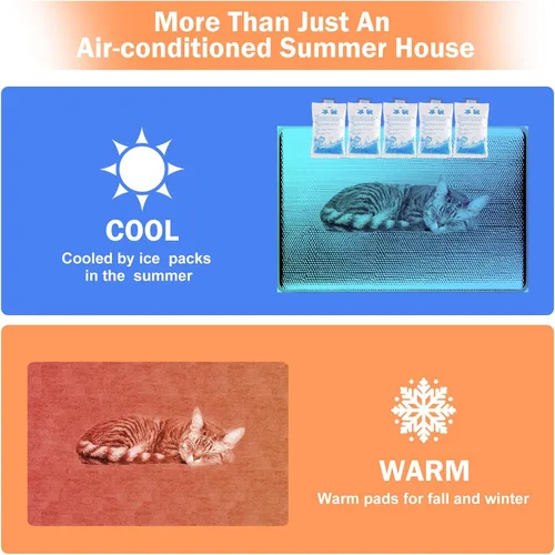 Vista 7 de Casa térmica para gatos para mascotas exteriores en invierno, refugio de invierno para gatos y perros pequeños con almohadilla térmica, casa térmica