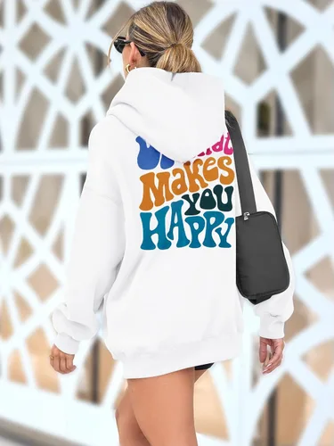 Vista 5 de BANGELY Do What Make You Happy Pullover Hoodie Women Y2K Slogan Letter Graphic Inspirational Sweatshirt Tops