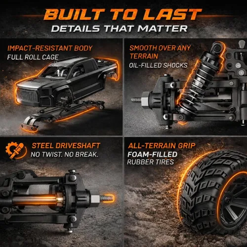 Vista 6 de UDIRC 1610S 3S sin escobillas RC Monster Truck, 56+ MPH Extreme Power Stunt Negro