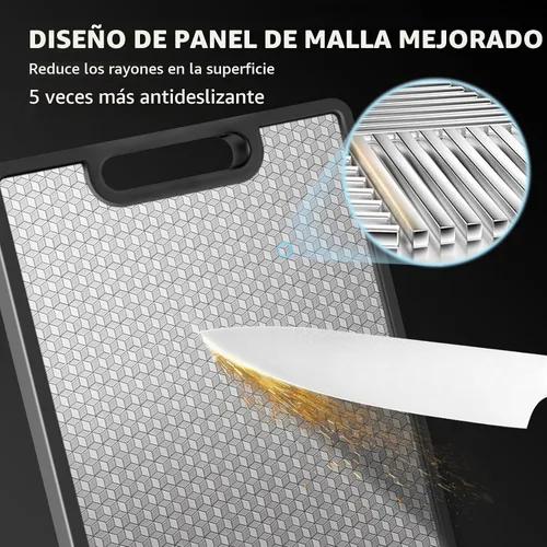 Vista 7 de Tabla de cortar de doble cara, 1 pieza de tablas de cortar de acero inoxidable 316 para cocina, grado alimenticio, malla resistente a los arañazos