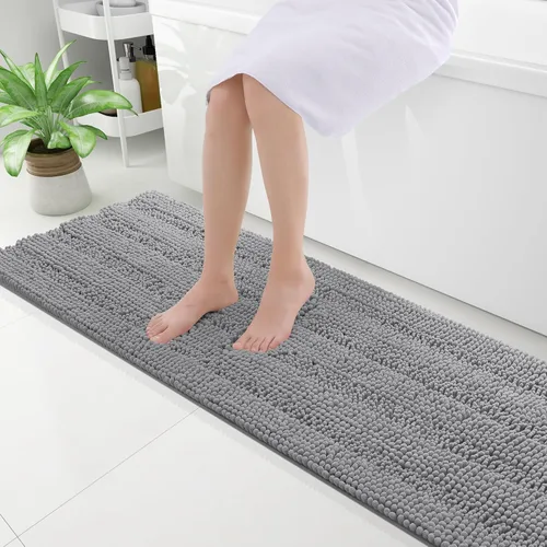 Vista 232 de Grandaily Alfombras de baño de felpilla a rayas de 24 x 16 pulgadas, extra gruesas y suaves, absorbentes, parte trasera de goma, alfombra de ducha