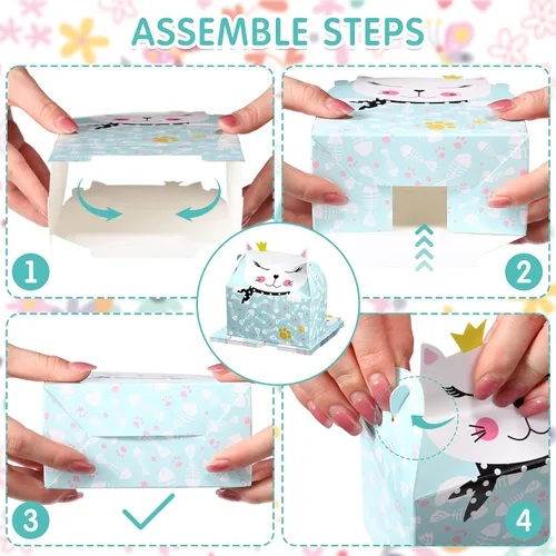 Vista 4 de Zonon 24 cajas de regalos de fiesta de gatos adoptar una caja a dos aguas de fiesta de gato, lindo gatito, bolsas de golosinas para mascotas