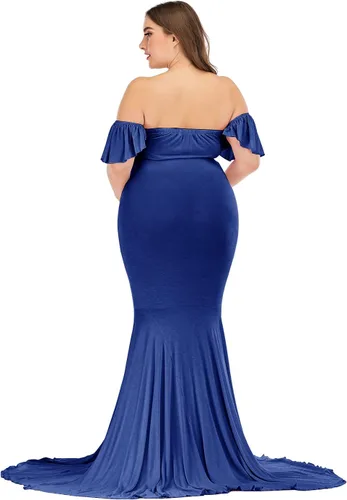 Vista 6 de ZIUMUDY Vestido de maternidad con hombros descubiertos y elegante para sesión de fotos, vestido de sirena envolvente para baby shower