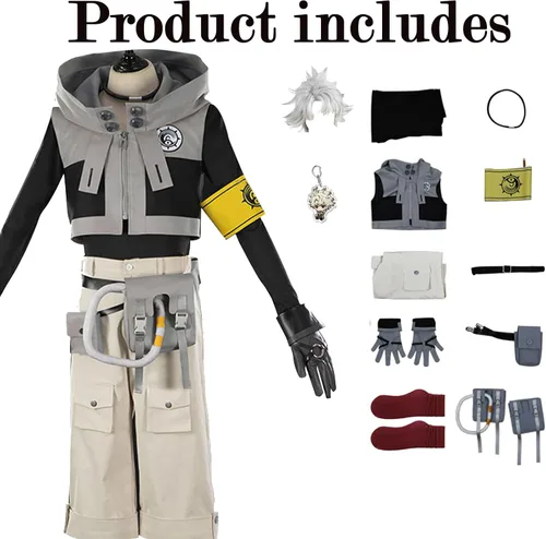 Vista 7 de Gachiakuta Rudo - Disfraz completo de cosplay con accesorios, uniforme gris con capucha para Halloween Greya