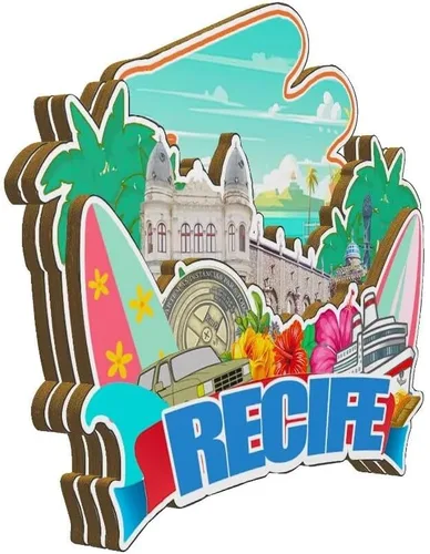 Vista 2 de Recife - Imán de Brasil para nevera de madera 3D, monumentos de viaje, coleccionables, recuerdos, decoración hecha a mano -4233
