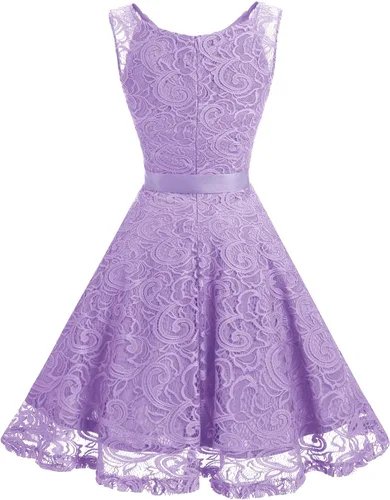 Vista 4 de Dressystar - Vestido de fiesta corto para mujer con encaje floral y cuello en V, ideal para dama de honor y baile de graduación