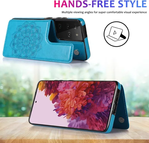 Vista 4 de Asuwish Funda compatible con Samsung Galaxy S21 Ultra Glaxay S21ultra 5G y protector de pantalla de vidrio templado, ranura para tarjetero, función