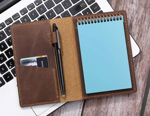 Vista 5 de Funda de cuero para cuaderno de bolsillo de 3.5 x 5.5 pulgadas con lazo para bolígrafo, funda de cuero compatible con Rocketbook Notebook