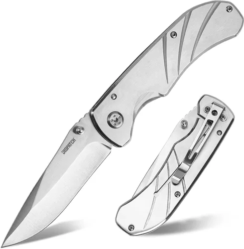 Vista 14 de Dispatch Iris Navaja de bolsillo plateada de 3.9 pulgadas para hombres, cuchillo plegable EDC para camping, supervivencia, senderismo al aire