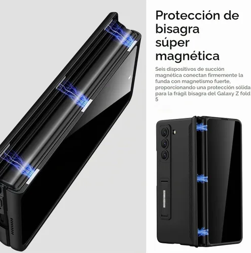 Vista 5 de Miimall Funda para Samsung Galaxy Z Fold 5 con protector de pantalla de privacidad, soporte ajustable integrado y protección magnética de bisagra