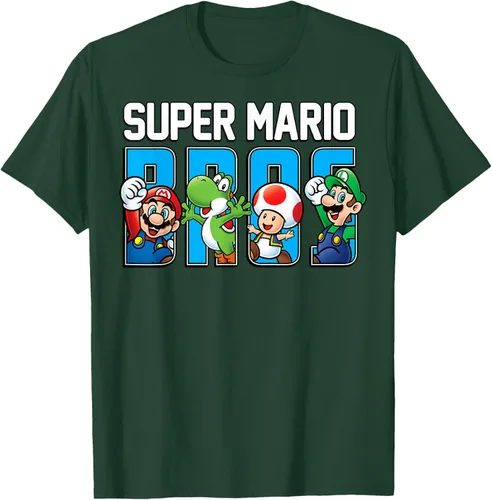 Vista 62 de Super Mario Bros Characters Letter Fill Graphic T-Shirt Camiseta, Negro
