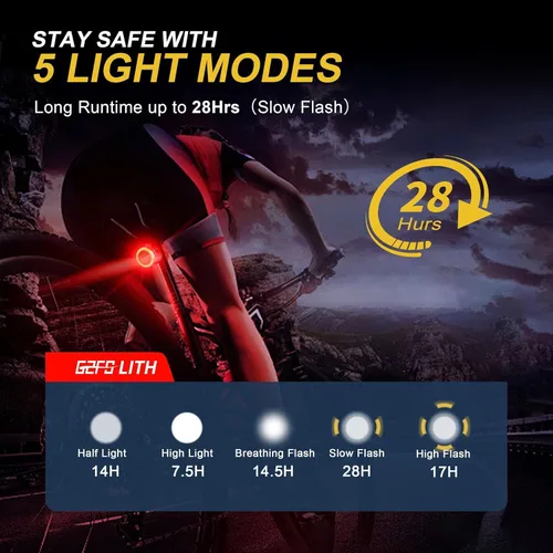 Vista 3 de 220° Wide Visible Safety Flashlight Bike Tail Light with 150 Lumens, IPX6 Waterproof,Type-C, Alarm Mode, Easy Install Bicycle Back Light