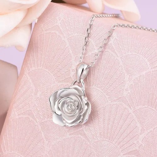 Vista 4 de BEILIN Collar de plata de ley 925 con colgante de rosa, joyería para mujer