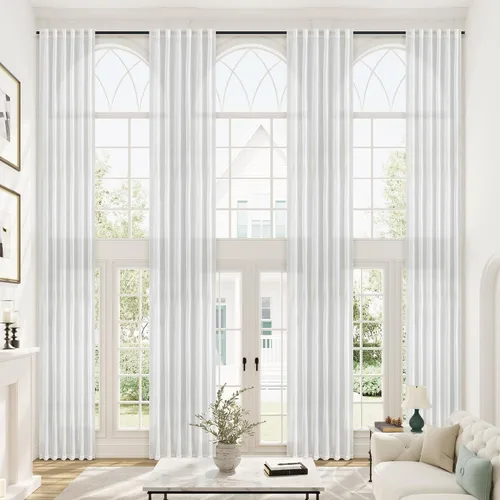 Vista 10 de mstexa Cortinas de lino gris de 132 pulgadas para techos altos, sala de estar, protección de privacidad, filtrado de luz, cortinas extralargas