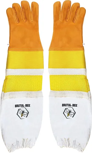 Vista 2 de Brutul Bee - Guantes ventilados de piel de vaca con goma y malla manguito largo protector ventilado mangas
