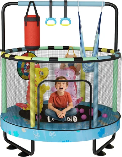 Vista 16 de Lamerge Kids Trampoline, Toddler Bouncing Trampoline with Safety Enclosure Net, ASTM-Approved, 500lbs Capacity, Ages 1-8, Adjustable Handrail