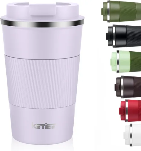Vista 19 de KETIEE Taza de café de 12 oz: Taza de café con aislamiento al vacío y tapa a prueba de fugas, taza de viaje de acero inoxidable con doble pared