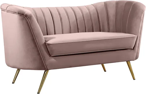 Vista 10 de Meridian Furniture Margo Collection Modern Sofá biplaza tapizado de terciopelo contemporáneo con acolchado de canal profundo y patas de acero