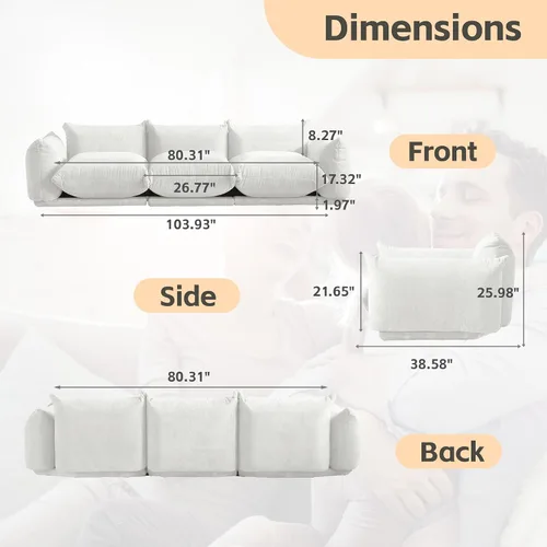 Vista 2 de WJShome - Sofá seccional modular, sofá de chenilla de 264 cm de lana minimalista, sofá convertible de 3 plazas, sofá de sala de estar ancho