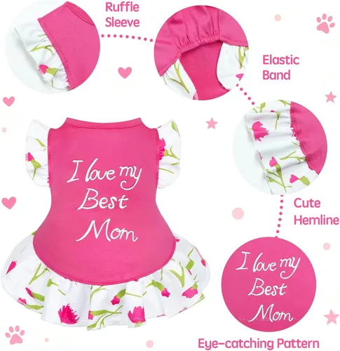 Vista 2 de XPUDAC Paquete de 4 vestidos para perros pequeños, vestidos de flores para perros pequeños, ropa colorida para perros (XXS, 4 flores)