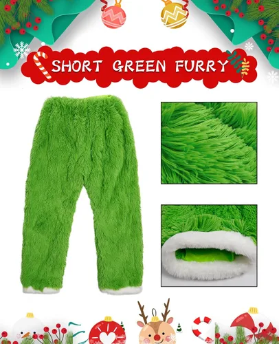 Vista 3 de Koquena Green Santa Claus Costume for Men Halloween Green Monster Costume Outfit 8 Pcs Deluxe Adult Green Santa Suit