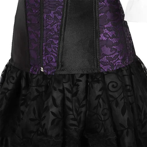 Vista 5 de frawirshau - Vestido de corsé de encaje para mujer, estilo Burlesque, disfraz steampunk para Halloween