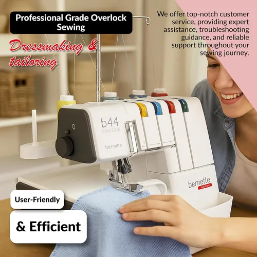 Vista 4 de Bernette B44 Funlock Serger Overlock Máquina con capacidad de rosca de 2/3/4, alimentación diferencial y roscado codificado por