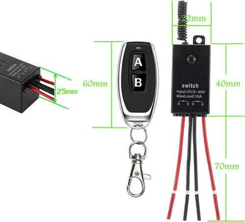 Vista 6 de Interruptor de control remoto de 12 V, mini interruptores inalámbricos de 2 vías, relé CC de 12 V/24 V/48 V/10 A con alcance largo de 328 pies