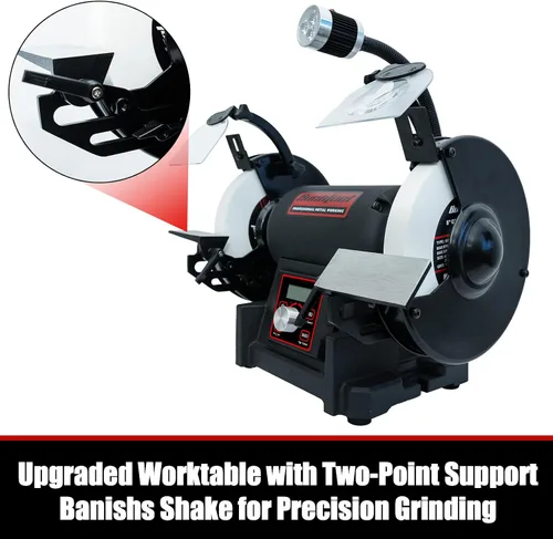 Vista 6 de Bucktool Amoladora de banco de velocidad variable VFD de 8 pulgadas, amoladora de rueda profesional sin tambaleo de potencia 1HP con conmutación