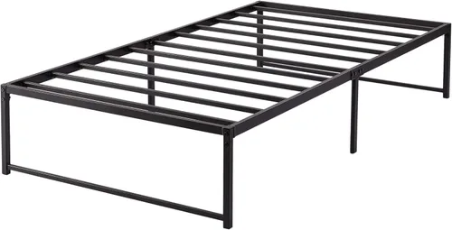 Vista 9 de VECELO Marco de cama de metal de 14 pulgadas, plataforma de listones de acero básico negro, listones de acero resistente, sin ruido y no necesita