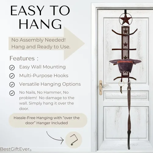 Vista 3 de BestGiftEver Metal Star 4 - Perchero plegable para colgar en la pared, estilo rústico occidental, organizador de exhibición de sombreros de vaquero