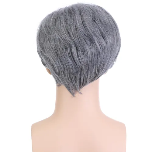 Vista 5 de Peluca gris de anciano con juego de cosplay para el día 100 de escuela, para hombres y niños, disfraz de anciano de Halloween (tamaño adulto, gris)